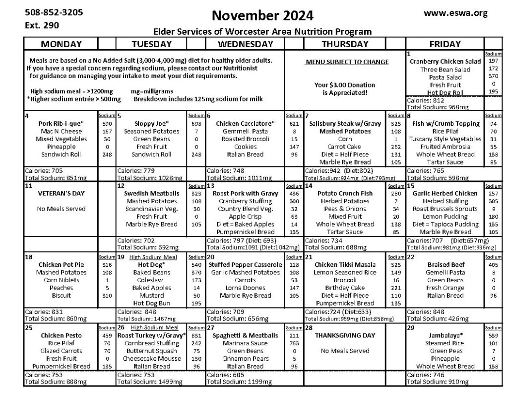 JPEG/Photo of  nutrition information for November 2024