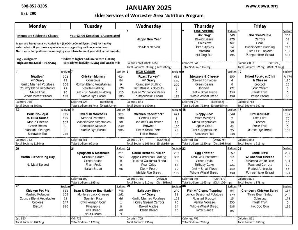 JPEG/Photo of January 2025 Menu with Nutrition Information 